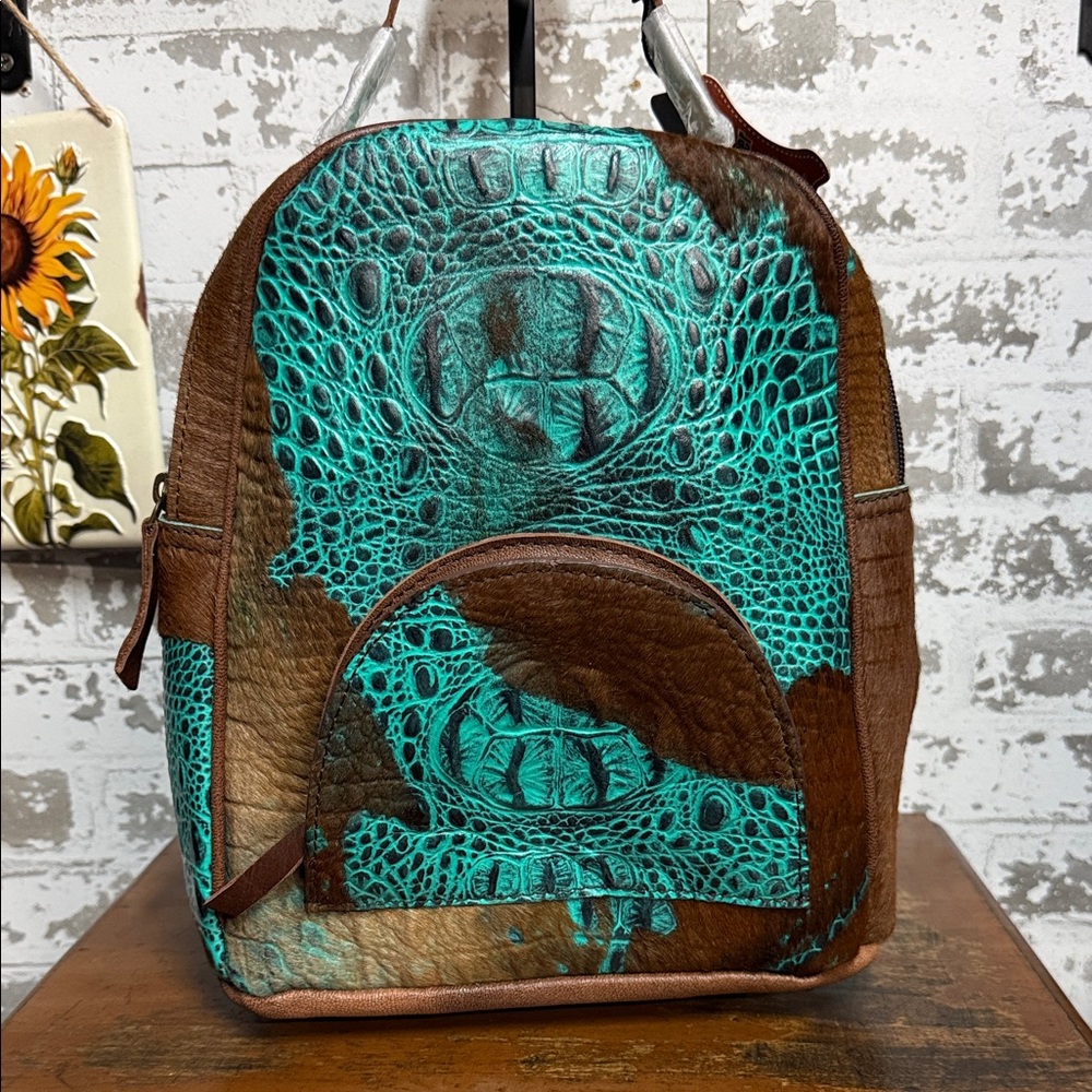 American Darling Turquoise & Brown Embossed Leather Backpack